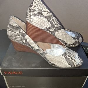 Vionic Proud Brio Snakeskin Wedge Peeptoe Heel